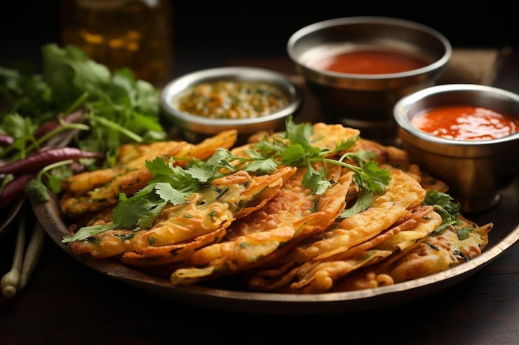 Thick batter coating a potato slice for making aloo pakora without besan.