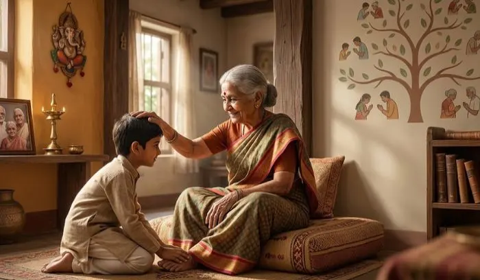 Easy Guide to Difference Between Culture and Tradition with Examples: A child showing respect to an elder, a steady tradition across generations.
