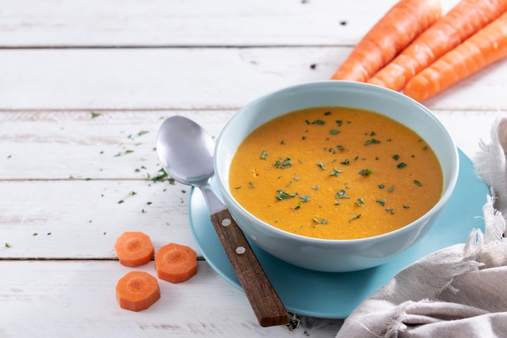 Creamy carrot ginger soup for immunity, a popular name in the Indian veg soup name list.