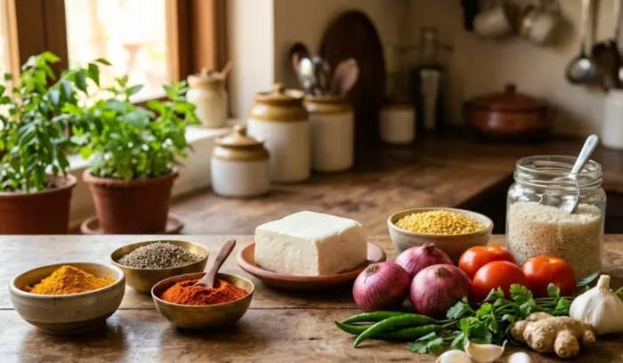 A bowl of quick 5 minute tomato paneer bhurji served with an old paratha for a fast Indian dinner A bowl of quick 5 minute tomato paneer bhurji served with an old paratha for a fast Indian dinner
