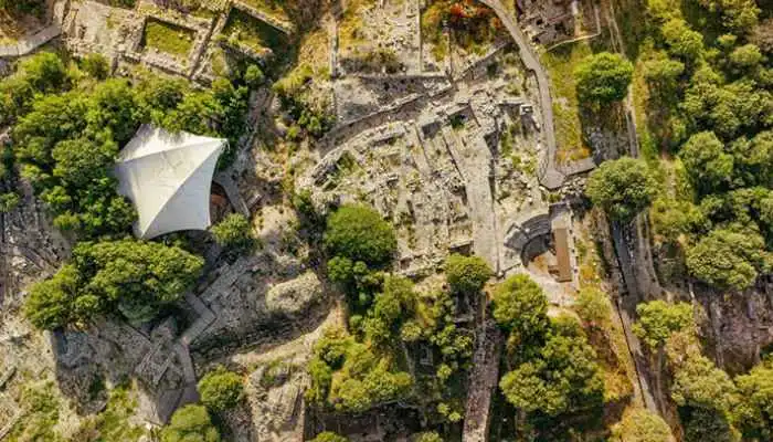 The archaeological ruins and defensive walls of the ancient city of Troy at Hisarlik in modern-day Turkey. The archaeological ruins and defensive walls of the ancient city of Troy at Hisarlik in modern-day Turkey.