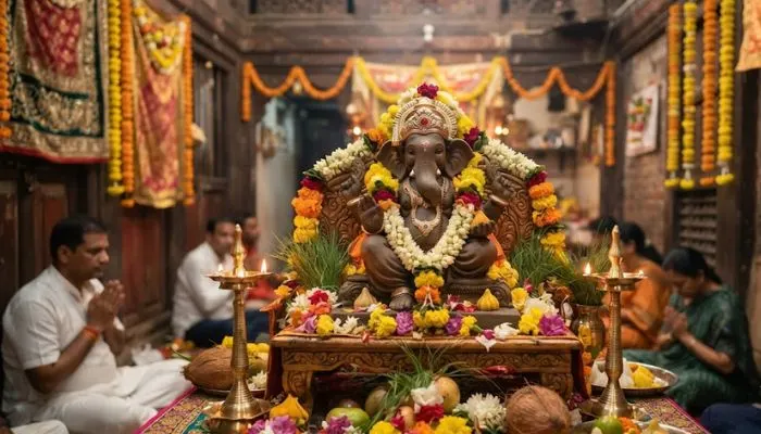 The simple 2-foot clay idol at Keshavji Naik Chawl in Girgaon, Mumbai's oldest Ganpati mandal The simple 2-foot clay idol at Keshavji Naik Chawl in Girgaon, Mumbai's oldest Ganpati mandal