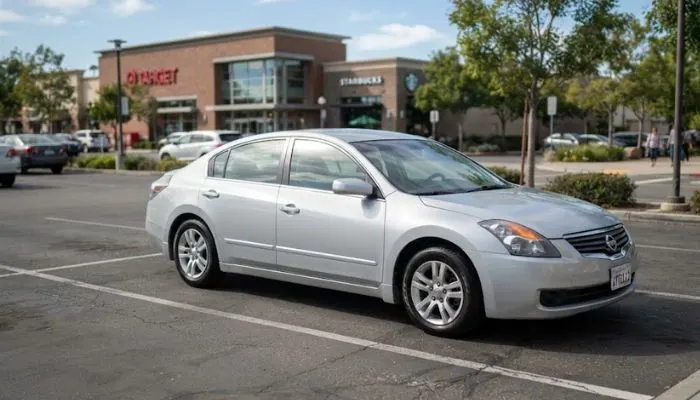 A silver 2007-2012 generation Nissan Altima parked outside.