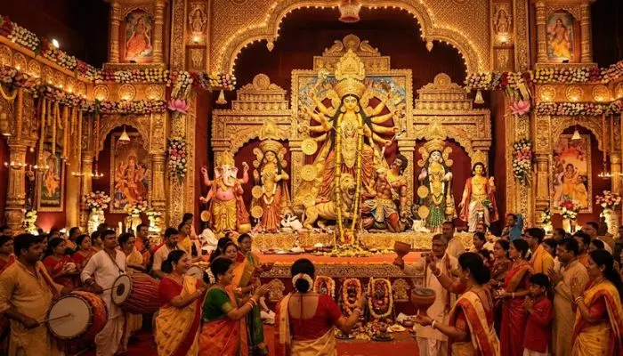Grand Durga Puja pandal celebration during Shardiya Navratri Grand Durga Puja pandal celebration during Shardiya Navratri