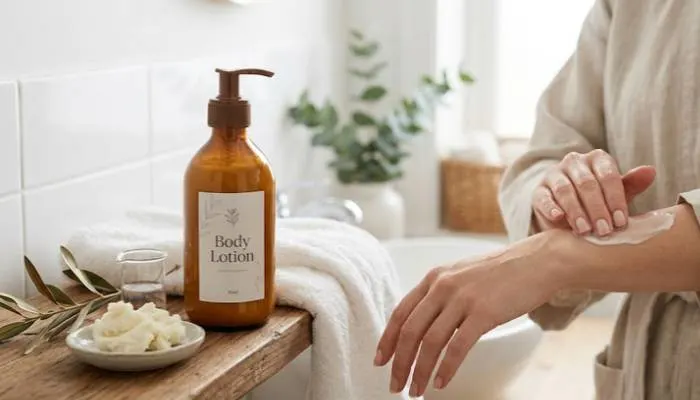 Key skincare ingredients for winter body lotion including glycerin ceramides and shea butter Key skincare ingredients for winter body lotion including glycerin ceramides and shea butter