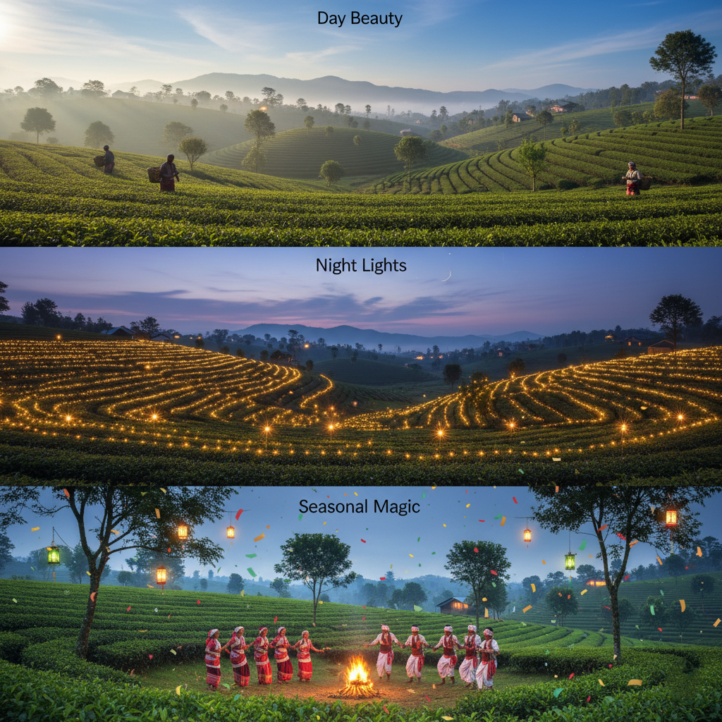 Assam Tea Garden: Day Beauty, Night Lights & Seasonal Magic